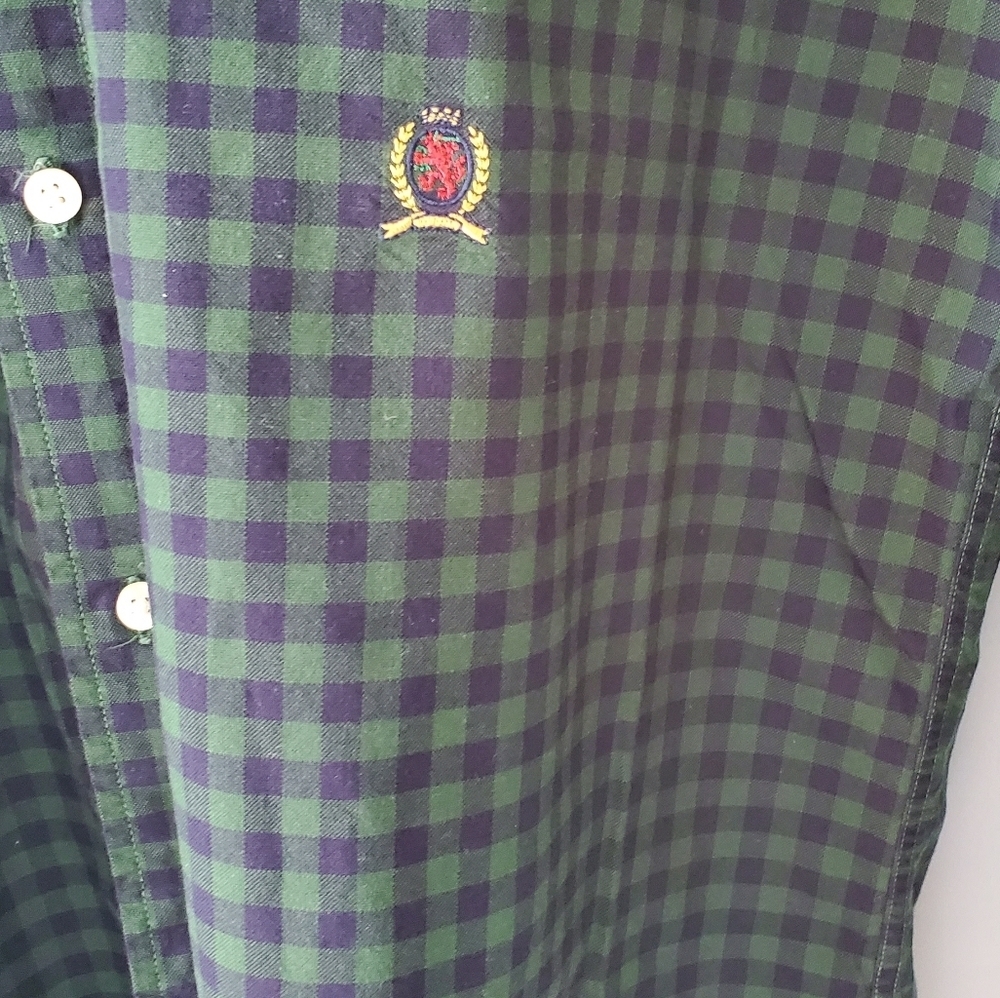 Tommy Hilfiger Navy and Green Check Button Up - Picture 4 of 5